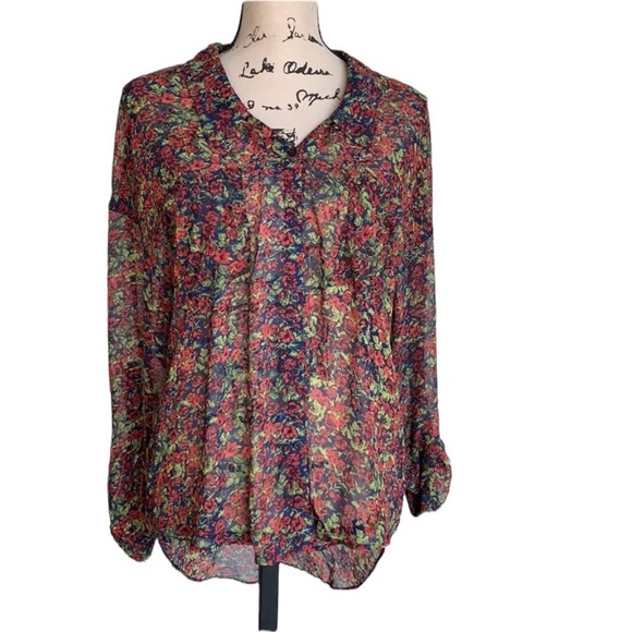 Free People Floral Button Down High Low Blouse - Picture 4 of 13
